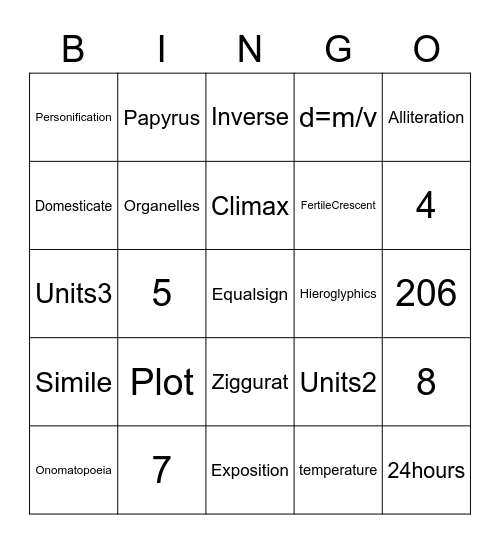 End of Year Bingo Card