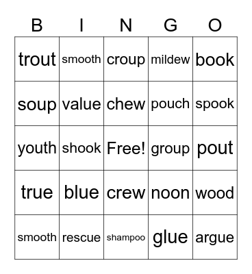 ou, oo, ue, ew Bingo Card