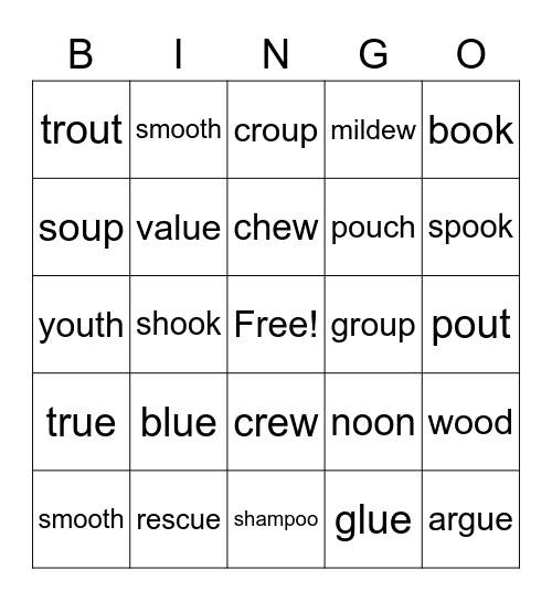 ou, oo, ue, ew Bingo Card