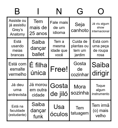 Bingo Humano Bingo Card