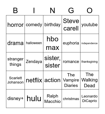Movie/Show Bingo Card