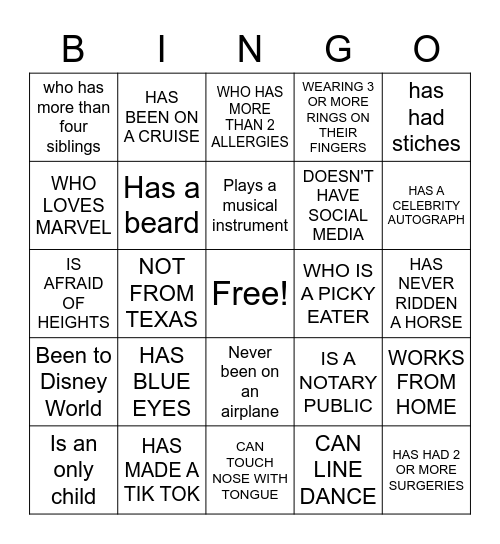 Human Bingo! Bingo Card