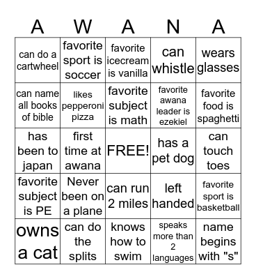 Awana Bingo Card