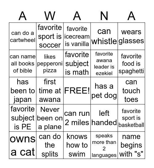 Awana Bingo Card