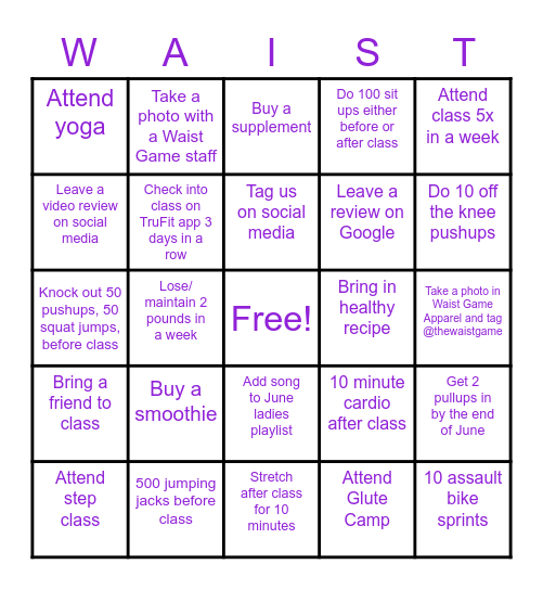 June Challenge Bingo Card