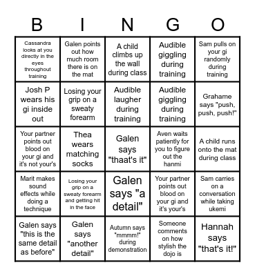EAST LAKE AIKIDO BINGO Card