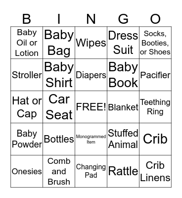 Baby Shower BINGO Card
