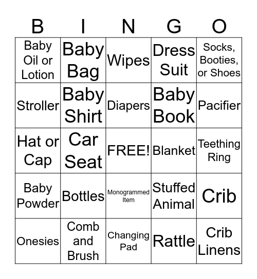 Baby Shower BINGO Card