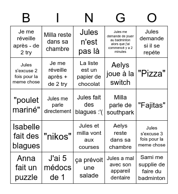 Appart Mardi Bingo Card