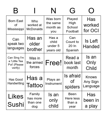 Find Someone Who... Bingo Card