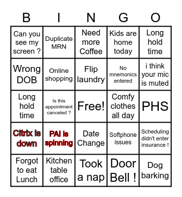 REMOTE WORK BINGO Card