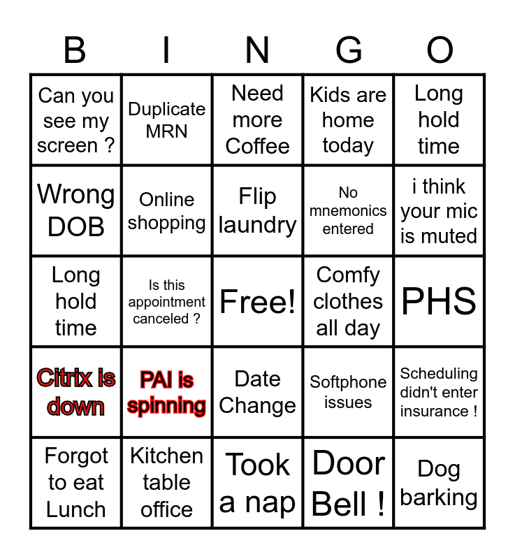 remote working bingo game