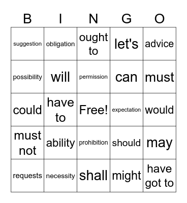 Modal Verbs Bingo Card