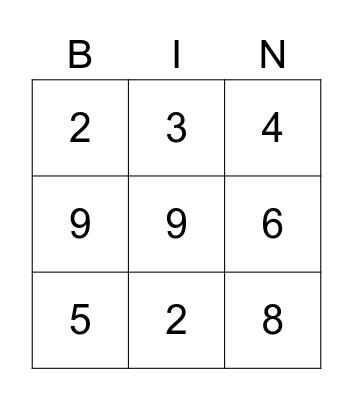 Number Bingo Card