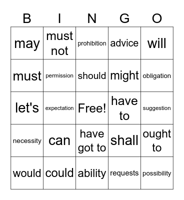 Modal Verbs Bingo Card