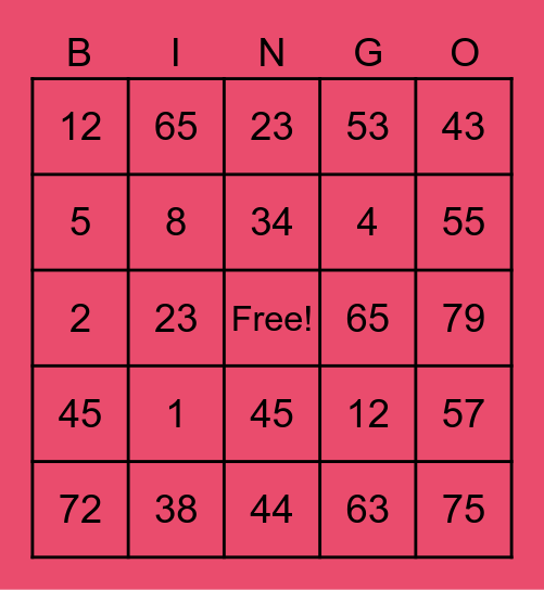Math Bingo Card