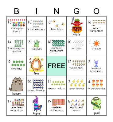 Emotions and Numbers Bingo Card