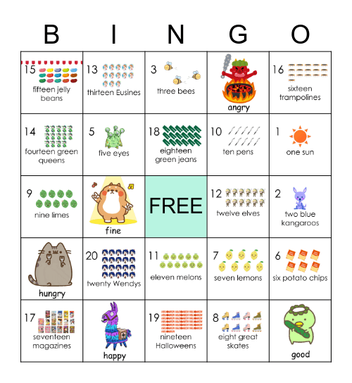 Emotions and Numbers Bingo Card