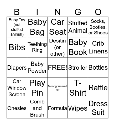 Baby Shower BINGO Card
