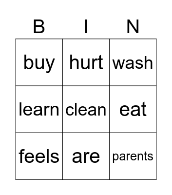 Sight Words Bingo Card