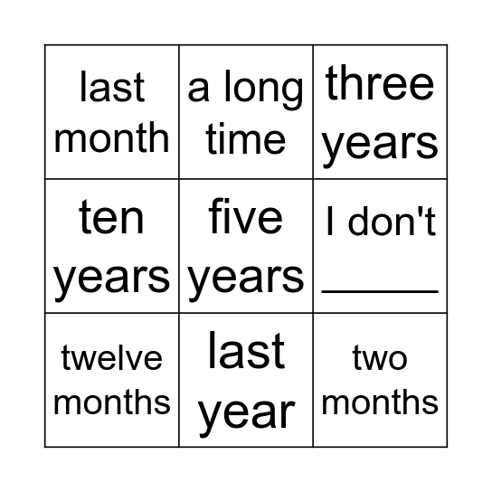 How Long Have You Bingo Card
