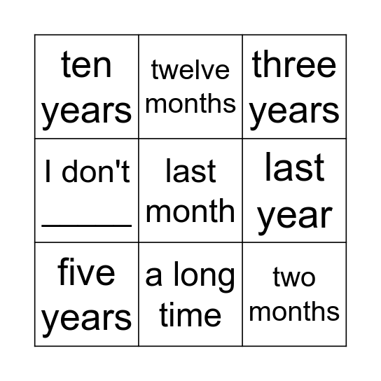 How Long Have You Bingo Card