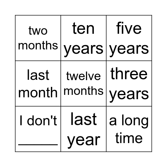 How Long Have You Bingo Card