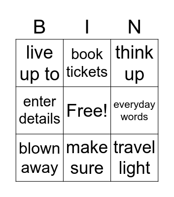 Unit 2 vocabulary Bingo Card