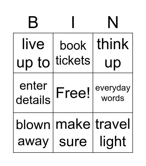 Unit 2 vocabulary Bingo Card