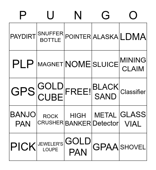 PUNGO Bingo Card