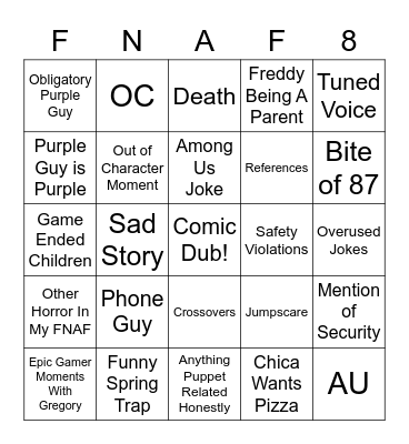 Untitled FNAF Comic Dub-Based Bingo Part 2 Bingo Card