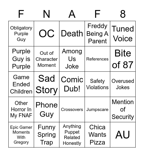 Untitled FNAF Comic Dub-Based Bingo Part 2 Bingo Card