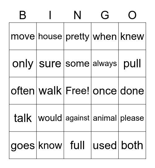 Trick Words Bingo Card