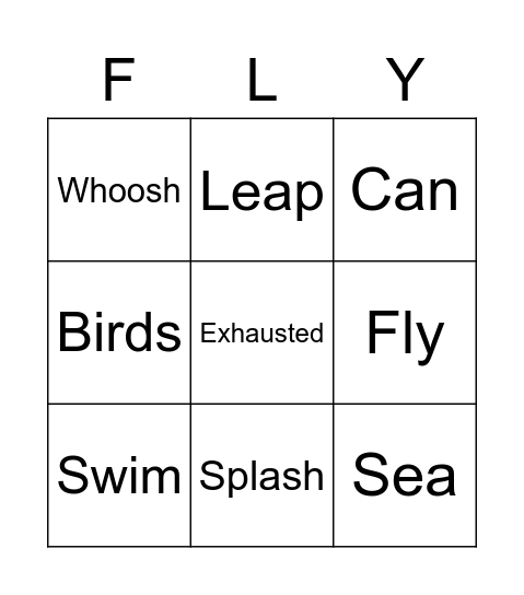 I can fly BINGO Card