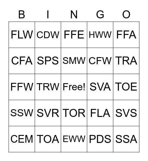 EAS Bingo Card