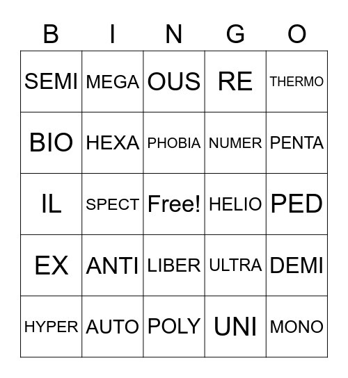 STEMS, LIST 1-10 Bingo Card