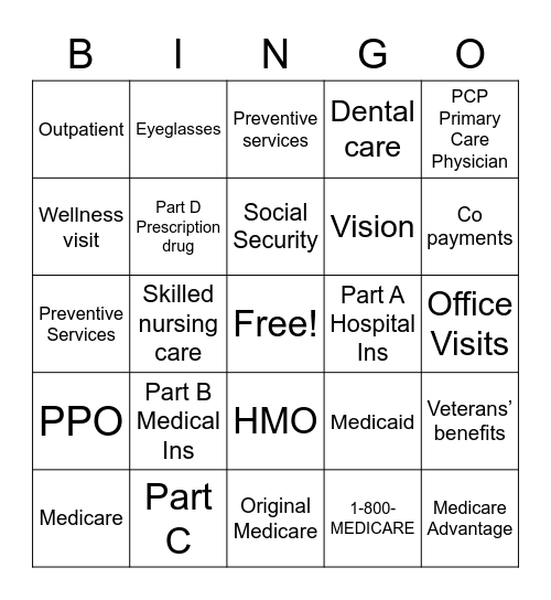 Medicare Bingo Card