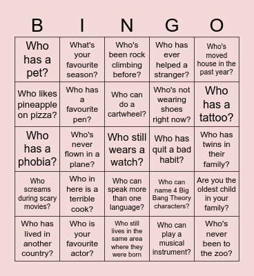 Random question Bingo! Bingo Card