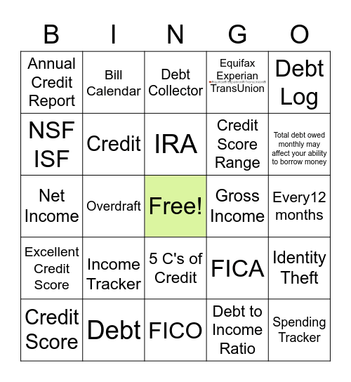 Financial Bingo Card