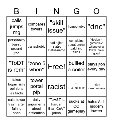 jtard bingo Card