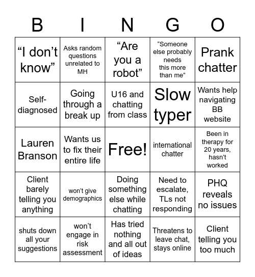 BB WEBCHAT Bingo Card