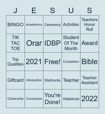 2021-2022 IDBP Awards Ceremony Bingo Card