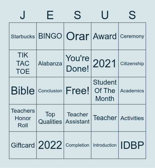 2021-2022 IDBP Awards Ceremony Bingo Card