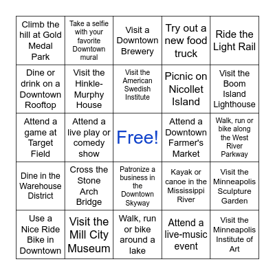 Baker Center Summer Bingo Card