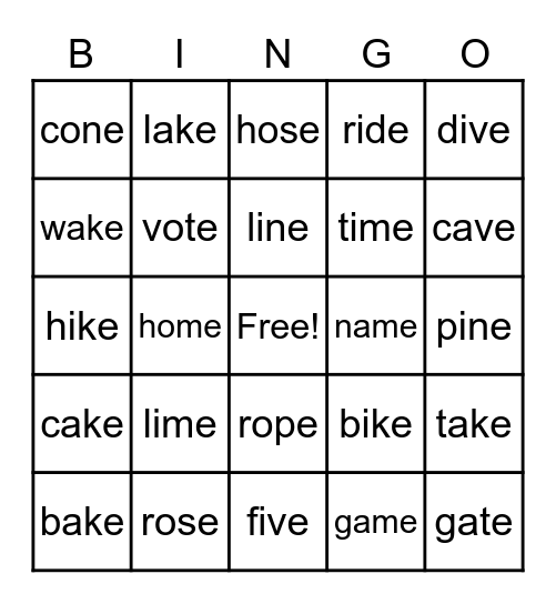 Magic E Bingo! Bingo Card