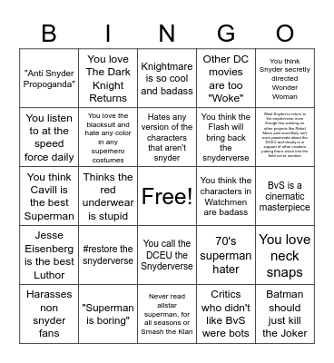 Your a little too into Snyder Bingo Card