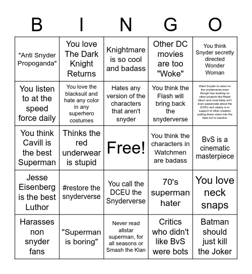 Your a little too into Snyder Bingo Card