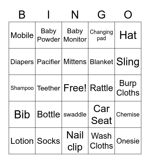 Baby Bingo Card