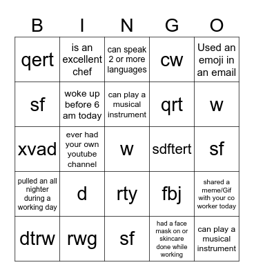 Untitled Bingo Card