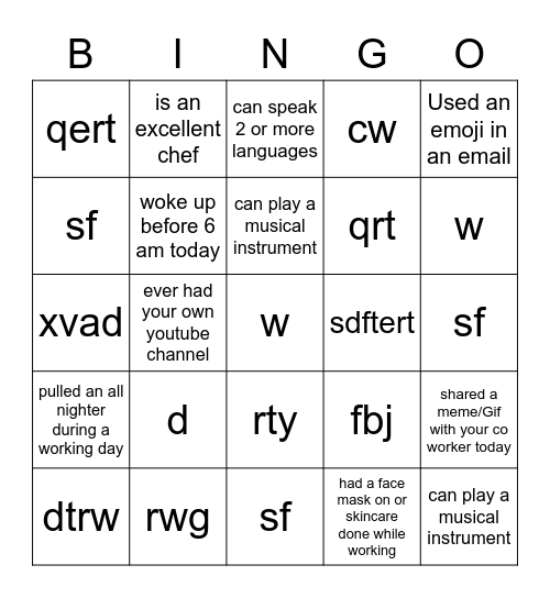 Untitled Bingo Card